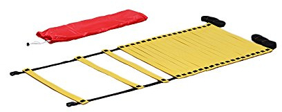 Boje Sport Anti-Skid rutschfeste Koordinationsleiter Premium FLACH - 9 m, fache, verstellbare Sprossen, Farbe: gelb