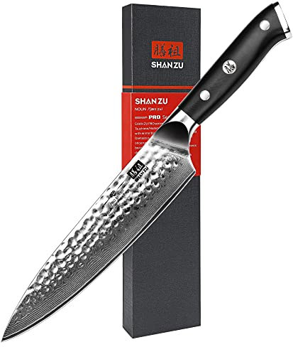 SHAN ZU Coltelli da Cucina Damasco a 67 Strati Giapponese, 20cm Coltello da Chef in Acciaio ad Alto Tenore di Carbonio, con Manico in Fibra di Vetro G10