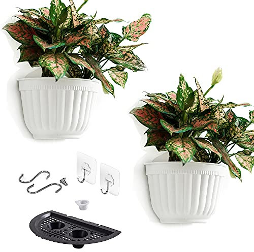 Confezione da 2 vasi verticali da appendere alla parete, in resina, da giardino, soggiorno, per finestre, per interni ed esterni, per piante, fiori, cucina, erbe, con serbatoio d'acqua di drenaggio,