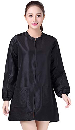 KAHOT Professional Salon Smock Stylist Jacket Cosmetology Uniform Hairdressing Cape Hairdresser Work Clothes Hair Beauty SPA Client Kimono Gown (M, Black)