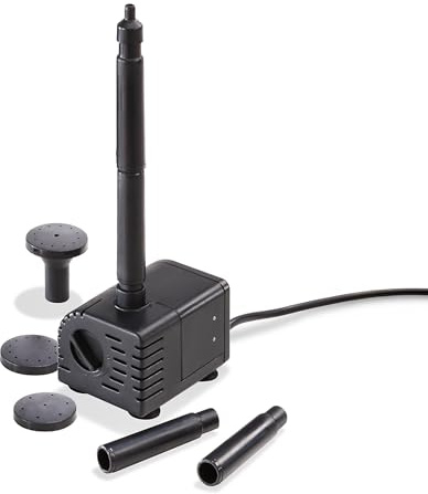 esotec Solar Teichpumpe Springbrunnenpumpe Fountain 250/330 6-9V/DC 101989 | Miniteich Solar Teichpumpe 250/330l/h, 6-9VDC, LED-Anschluss, Trockenlaufschutz, IP68, 5 m Kabel, Anschluss 10/13 mm,