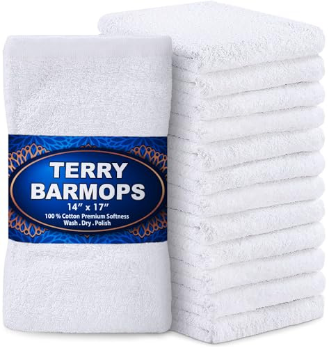 GREEN LIFESTYLE Terry Bar Mops 14 x 17 12 Pack - Cotton Bar Towels, Kitchen Towels, Cleaning Rags, Absorbent Terry Cloth Towels for Restaurant, Bar, Kitchen and Home Use (White)