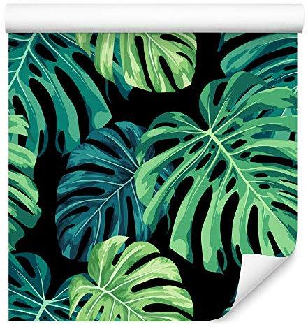 Wallepic Wallpaper Leaves Monstera 1000 x 53 cm Non-Woven Wallpaper Photo Wallpaper Window Leaf Natural Plants Non-Woven Wallpaper Living Room Bedroom Kitchen Hallway Modern Wall Mural