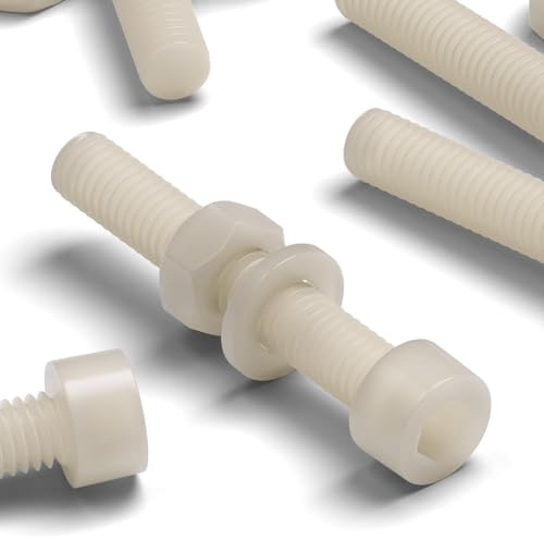 50 x douilles en nylon, vis de machine en plastique M6 x 40mm, boulons, écrous et rondelles
