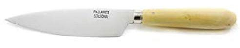 PALLARES SOLSONA - Cuchillo Cocina Hoja Ancha 13 cm con mango redondo de madera de Boj - ACERO CARBONO
