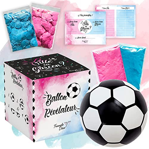 Tds Fußball Baby Shower Mädchen oder Jungen Komplett-Set 6 in 1 für Genre Renflation mit 2 Packungen buntem Puder und 2 Packungen Konfetti, Rosa und Blau + Karte für Pronostic Souvenir
