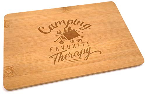 Samunshi® Holzbrett mit Gravur Camping Therapy Camping aus Bambus Brett Schneidebrett klein Brotzeitbrett Holz Schneidebretter Holzbrett Küche
