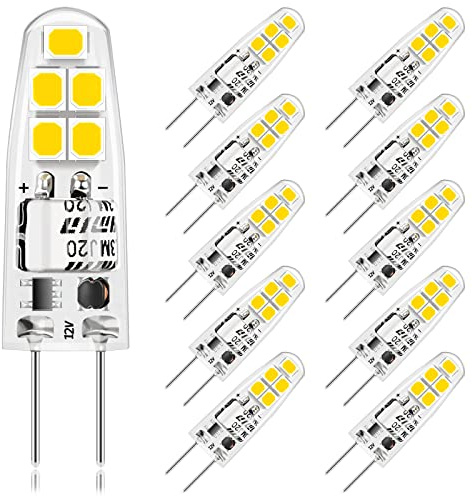 Anmossi G4 LED Bulbs,2W LED Light Bulbs Equivalent 20W G4 Halogen Bulb,6000K Cool White,200Lm,AC/DC 12V,Non-Dimmable,No Flicker,360° Beam Angle,Pack of 10,TY-EU-2WG4CW