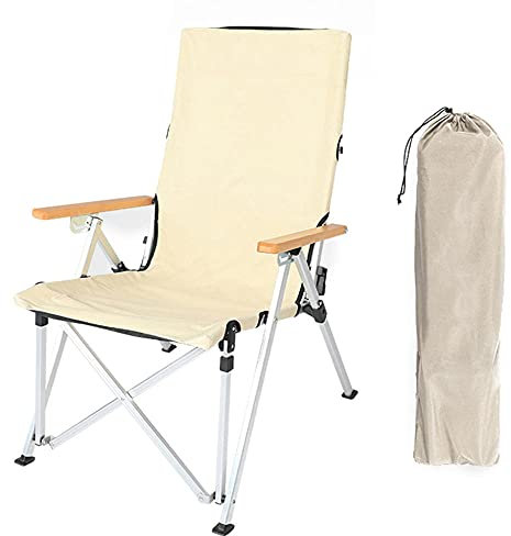 GQYYS Klappbarer Campingstuhl, Angelstuhl mit Armlehne （bis 150 Kg Belastbar）,Verstellbarer Rückenlehne, mit Tragetasche, aus Alulegierung Und Oxford-Khaki Super