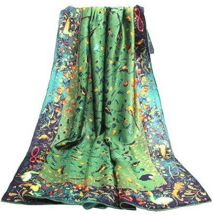 ANDANTINO Schal aus 100% reiner Maulbeerseide, 110 cm, groß, quadratisch, leicht, Kopftuch und Schal, für Damen, mit Geschenkverpackung, Jadegrüne Vögel, L