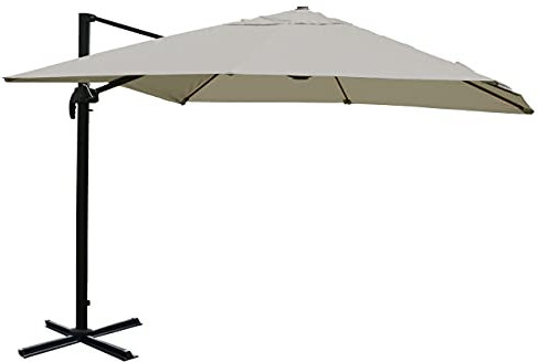Mendler Gastronomie-Ampelschirm HWC-A96, 3,5x3,5m (Ø4,95m) Polyester/Alu 25kg - creme-grau