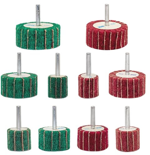 FEIHU 10 Stück Schleifmop set/Fächerschleifer/Lamellenschleifer,Vlies-Schleifmittel Polierscheiben, Polieren von Metall, Holz, Edelstahl Schaftdurchmesser: 6 mm