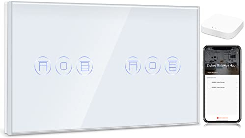 BSEED ZigBee Interruptor de Pared con Double Interruptor de Atenuador Gris,3 Gang 1 Vía Interruptor WiFi,compatible con Alexa y Google Home,Control de APP y Función de Temporizador