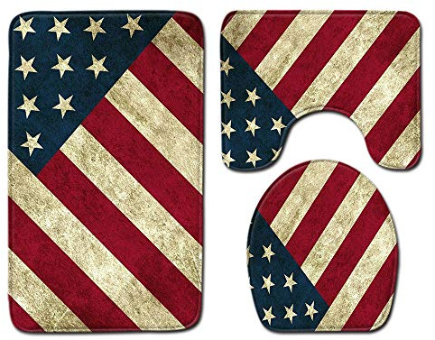 100 yeah Vintage Retro USA Flagge Amerikanische 3-teiliges Badezimmerteppich-Set rutschfeste Badematte Kontur Teppich WC-Deckelbezug Heimdekoration