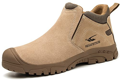 U-lite Indestructible Steel Toe Work Shoes for Men Women, Lightweight Comfortable Safety Sneakers Puncture Proof Breathable Slip-Resistant Working Welding Protective Shoes Boot Sand 9