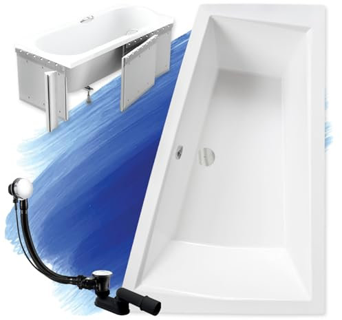 BADLAND Eckbadewanne Badewanne Intima Slim Größe: 170-180 x 125 cm Links Rechts mit Ablaufgarnitur, Füßen und Styroporverkleidung mit/ohne Kopfstützen (180x125 RECHTS ohne Kopfstützen)