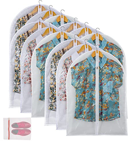 Clear Garment Bag Suit Bags for Closet Storage, Vinyl Garment Bags for Hanging Clothes, Short Hanging Bags Coat Covers for Closet with Zipper- 24'' X 32''/12 Pack