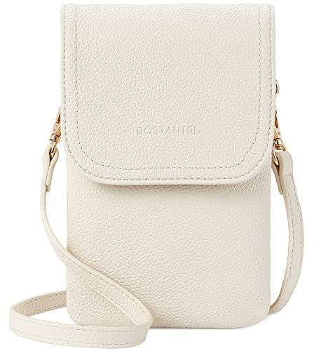 BOSTANTEN Klein Handytasche zum Umhängen, PU Leder Handy Umhängetasche Damen, Handytasche mit Geldbörse zum Umhängen, handtasche damen umhängetasche für Designer Beige weiß