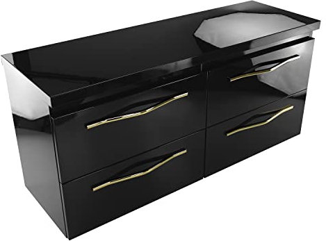 paplinskimoebel Set di mobili da bagno lucido con piano di lavoro per lavabo, dimensioni 120 cm, doppio armadio con piano di lavoro, quattro cassetti (nero e nero)