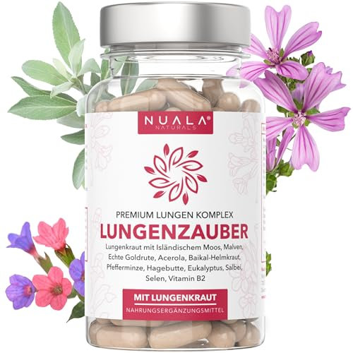 NEU! Lungenkraut Kapseln (60 Stück) - 300 mg hochdosiertes echtes Lungenkraut (Lungwort) mit 12 Inhaltsstoffen wie Acerola & Hagebutte, Isländisches Moos, Malve, Eukalyptus und Salbei - Vegan