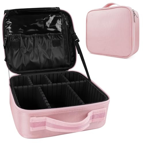 ANBOWEI Pink Makeup Case, Travel Makeup Organiser Cosmetics Vanity Case