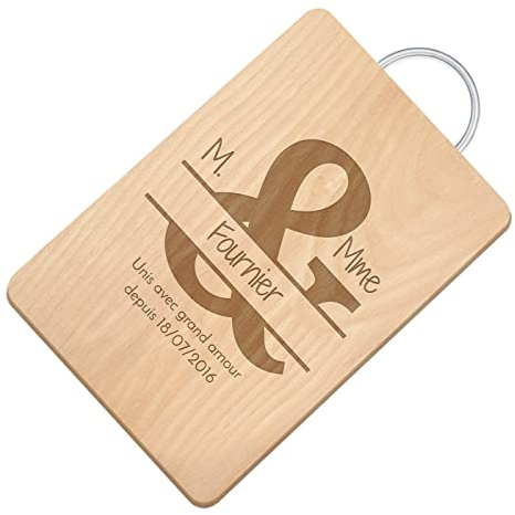 Maverton Planche à découper personnalisable pour couple | Planche en bois avec manche en métal pour parents, famille, Plateau apéritif pour amis, souvenir de mariage, Union