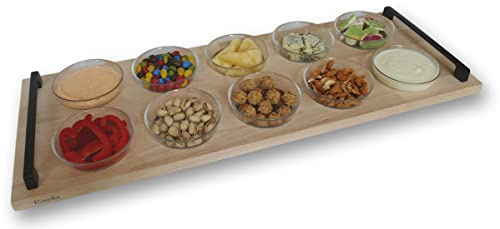 Rondia Bowls – Serviertablett mit Griffen und integrierten Schüsseln, Servierschalen, Snackschalen, Dessertschalen Set für Grillen, Raclette, Schoko-Fondue, Tapas, Dips, Partys und mehr – 10x 250ml