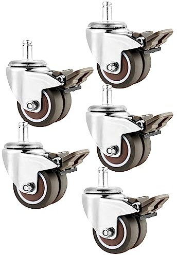 ESOYAWE Ruote Girevoli per Mobili Ø 50 Mm Set di 5, Silenzioso TPE Gomma Termoplastica Ricambio A Rotelle per Sedia da Ufficio, Stelo di M11×22 Mm Carico 50KG Rotelle Doppio Pivotanti
