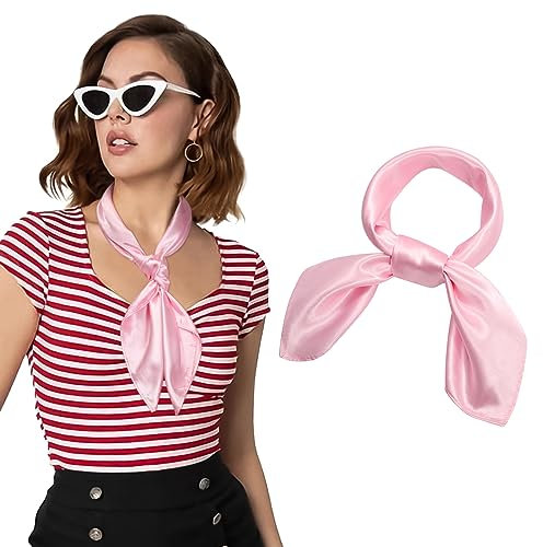 AWAYTR 23.6 Satin Neck Scarf Small Hair Scarf Women Silk Head Scarf Costume Bandana Girls Vintage Handkerchief Ribbon Scarf (Pink)