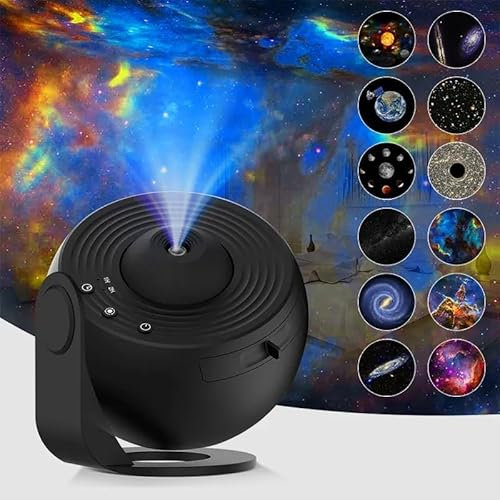 Les-Theresa Galaxy Projector Night Light, Galaxy Planetarium Sensory Lights with 12 Film Discs, 6500K HD Brightness, Auto Timer, 360° Rotation for Bedroom Decor & Kids Astronomy (Black)