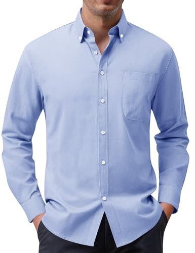 siliteelon Herren Hemd 100% Baumwolle Oxford Hemden Langarm Bügelfrei Freizeit Regular Fit Business Faltenfrei Formales Anzug Hemden mit Tasche