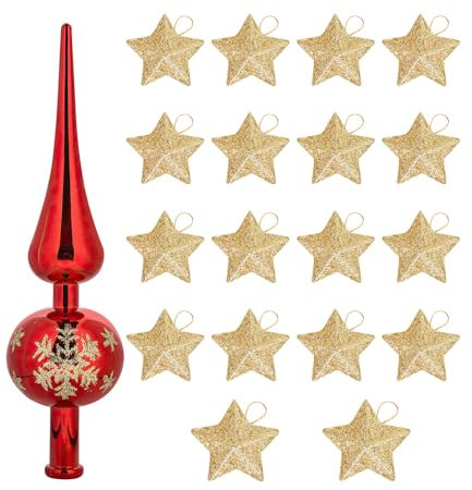 Christbaumspitze Spitze, Weihnachtsbaum Deko Baumspitze Stern Rot Kunststoff, Gold Glitzer Ornament Christbaumschmuck Für Party, Kamin, Fenster, Tischdeko, Hochzeit, Weihnachten Baumschmuck