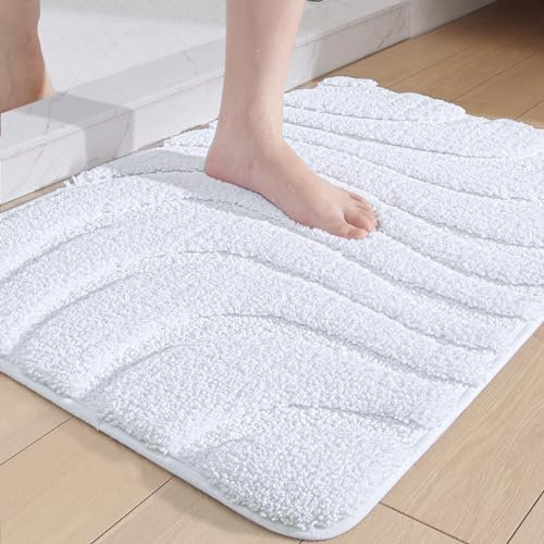 DEXI Badteppich rutschfest 50 x 80cm, weicher Mikrofasern Badematte, Wasserabsorbierende Badezimmerteppich, Maschinenwaschbar Badvorleger für Badewanne, Dusche und Badezimmer - Weiß