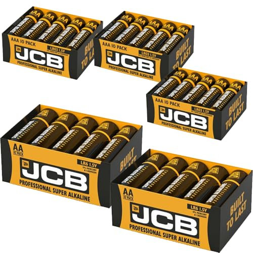 JCB Industrial AA + AAA Batteries 50 Pack - Super Alkaline Power 20 x AA, 30 x AAA Double A Triple AAA Batteries, AA Batteries For | toys | lights | household remotes | Flashlights | Clocks |
