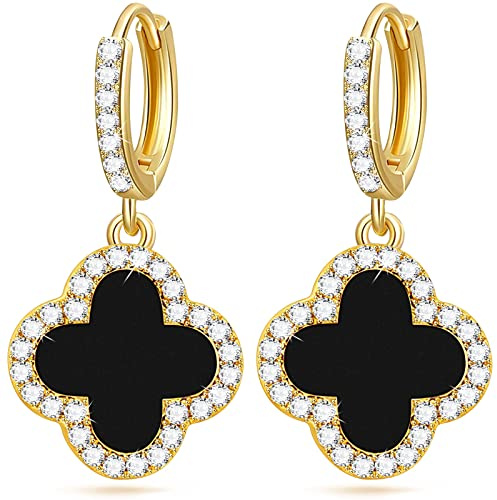 Love & Forever Ohrringe für Frauen, Vierblättriges Kleeblatt Ohrringe Damen Dupes Ohrringe, Antiallergie Ohrstecker Kleeblatt CC Ohrringe, 18K Gold Dupes Schmuck Geschenk für Frauen Valentinstag