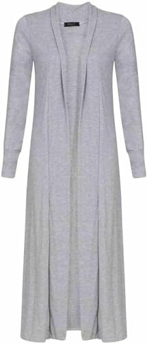 Womens Ladies Floaty Casual Waterfall Long Sleeves Open Front Duster Coat Maxi Long Cardigan, Soft Warm Oversized Boyfriend Collared Top Jacket Blazer Overcoat UK Plus Size 8-26, Light Grey -20-22