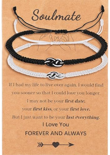 DIVINA VITAE Matching Couples Bracelets Adjustable Boyfriend Girlfriend Bracelets Woven Thread String Promise Bracelet for Her Him Women Men(Black + White)