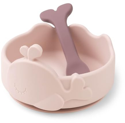 Done by Deer Silikon Stick&Stay Bowl und Babylöffel Wally Rosa - Baby Schüssel und Esslernlöffel aus 100% Silikon in Lebensmittelqualität