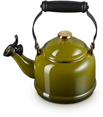 Le Creuset Enamel on Steel Demi Tea Kettle with Gold Finishes, 1.25 qt., Olive