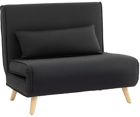 HOMCOM Einzelsofa mit Verstellbarer Rückenlehne Liege 94x78x80 cm Schwarz | Schlafsofa, Sofabett, Klappsofa, Nordisch Skandinavisch, 25D Schaumstoff, Haus, Leinenimitat, Kautschukholz