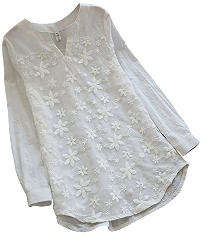 Uwdiohq Offerte Top di Oggi T-Shirt Ricamata A Maniche Lunghe con Pullover Patchwork in Pizzo da Donna Vestito Autunno Maglia Rossa Donna Maniche Lunghe Maglietta Marrone Donna Magli Open Box Deals