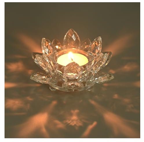 YoHyien Lotusblume Teelichthalter Kristall, Lotus Teelichtgläser, Lotus Kerzenhalter Glas, Teelichter Glas für Weihnachten, Hochzeiten, Partys und Heimdekoration (1)