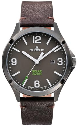 Dugena Herren-Armbanduhr Boston Solar, Quarz, Edelstahl, Saphirglas, Datumsanzeige, wasserdicht, 10 bar