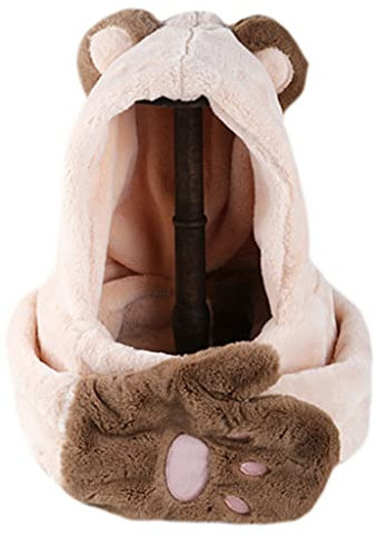 Zkydhbd Mütze, Kapuzenschal, Wintermütze, winddicht, Halstuch und Handschuhe für Damen, winddichter Schal, beige, 41