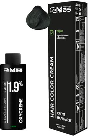 Femmas Set di colori per capelli verdi, 100 ml + crema di ossia 100 ml, 1,9%, colorazione permanente per capelli + sviluppatore, delicato e duraturo, colore per capelli per la casa