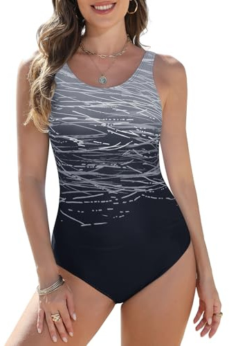 Yuson Girl One Piece Swimsuits for Women Competitive Athleti Swimsuit Racerback Training Swimming Costumes Ladies Bathing Suits Square Neck Padded Swimwear Push Up with Removable Cups(2-Black, XL)