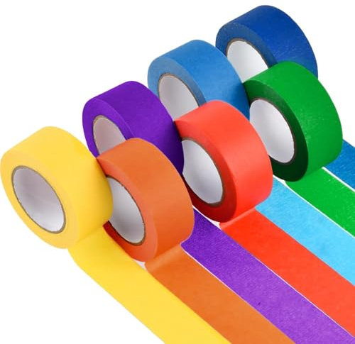 7 Rollen Klebeband Bunt, 25 mm x 13 m Regenbogen Masking Tape Farbiges Klebeband Papier Dekrativer Washi Tape Kreppband Bunt Bastelband für Kinder Farbaufklärung Arts Labeling DIY Scrapbooking