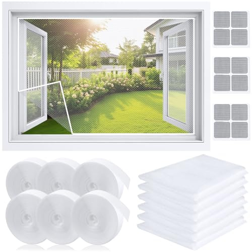 Axinyijia 6 Stück Fliegengitter Fenster150x130cm Mückennetz Fenster Fliegenschutz Insektenschutz mit 6 Rollen Selbstklebeband Mosquito Net Window (Weiß)