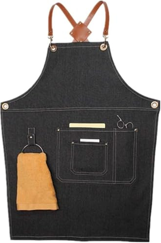 RYRYR Arbeitsschürze, Holzbearbeitungs-, Tischler-, Arbeiter-, Werkzeugschürzen, 1 Stück, Leder, mit Kreuzgurt, Western-Restaurant, Teeladen, Küche, Backkleidung for Männer und Frauen(Noir)