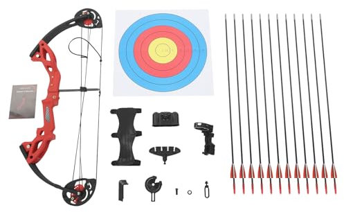 YyanLAK Pfeil und Bogen Kinder, 75cm Compoundbogen und Pfeil-Set, Bogen-Set mit Pfeilen, Jugend-Compoundbogen für Bogenschießen Zielübungen (Rot)